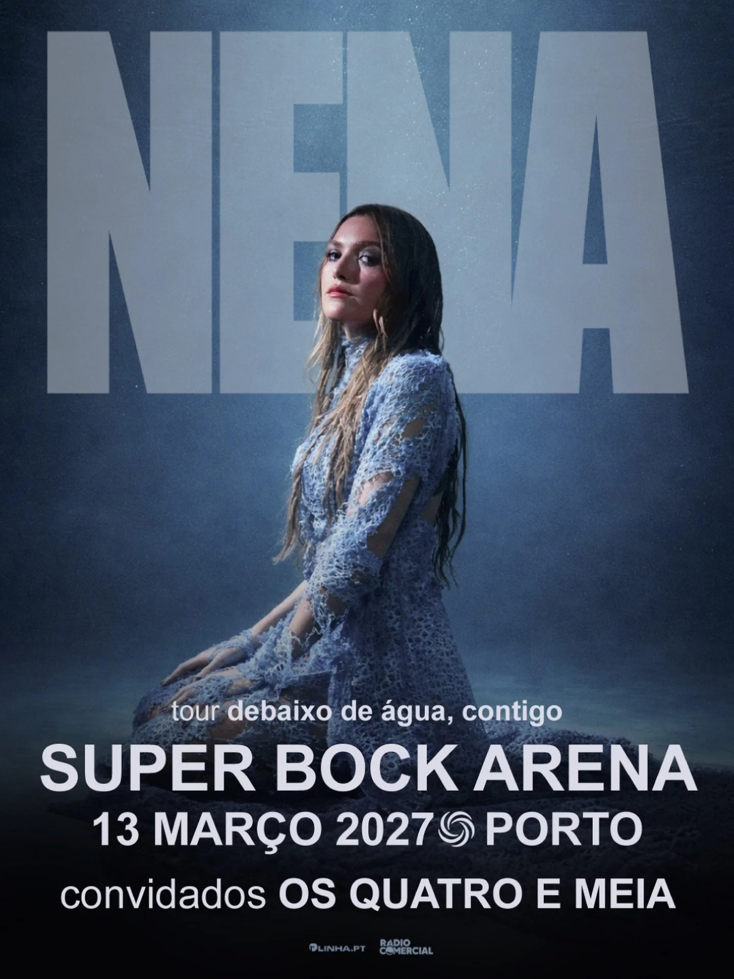 NEWS: @nena_musica regressa &agrave; Super Bock Arena no dia 13 de mar&ccedil;o de 2027 para um dos concertos da nova digress&atilde;o &ldquo;Debaixo de &Aacute;gua, Contigo&rdquo;, com participa&ccedil;&atilde;o especial d&rsquo;@osquatroemeia. Os b