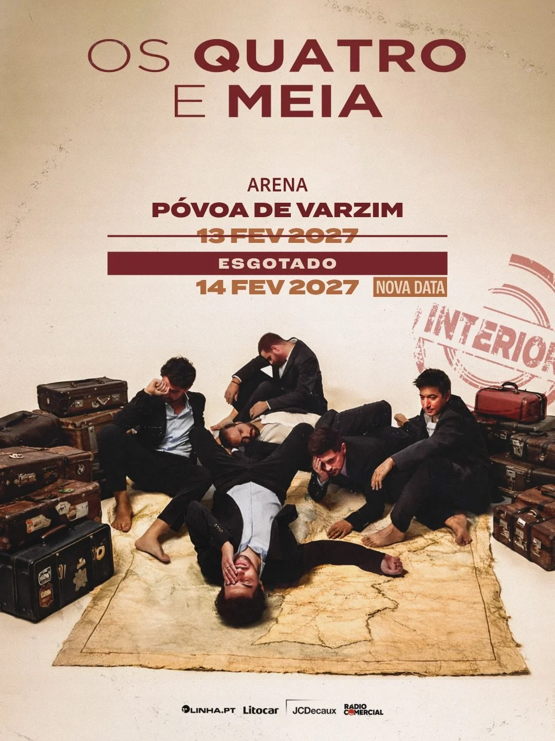 @osquatroemeia esgotam a P&oacute;voa Arena @cmpvarzim a 13 de fevereiro e anunciam nova data para o dia seguinte, 14 de fevereiro, Dia dos Namorados.

A nova data encerra a digress&atilde;o ac&uacute;stica &ldquo;Interior&rdquo;, que tem esgotado sa