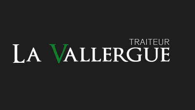 Logo de La Vallergue Traiteur avec fond noir, texte en blanc et vert.