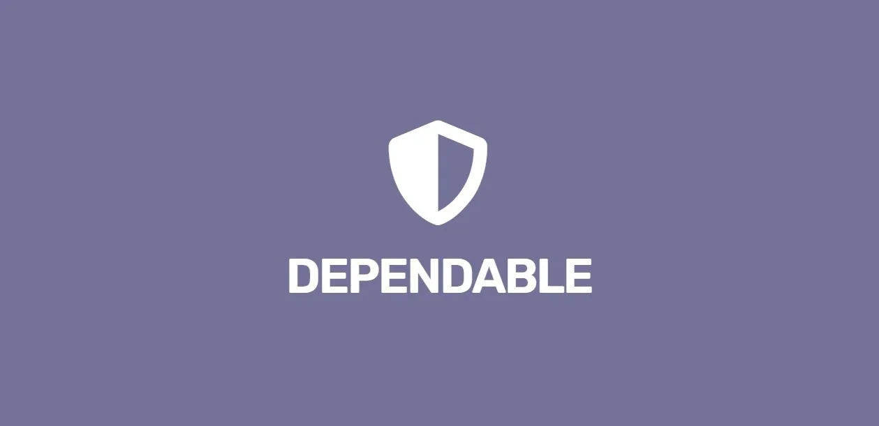 A shield icon with a divided design and the word 'DEPENDABLE' beneath it on a purple background. You can trust us to support your business with its HR needs