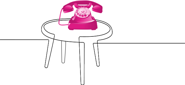 Pink rotary phone with a cord. Call us with your HR needs