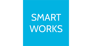 Blue square with white text reading 'SMART WORKS'.