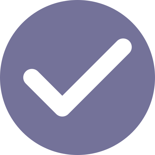 A blue check mark inside a purple circle.