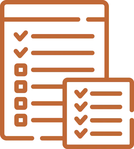 Icone représentant une liste de tâches ou un formulaire avec des cases à cocher, affichant une version sur un téléphone portable et une autre sur un ordinateur.