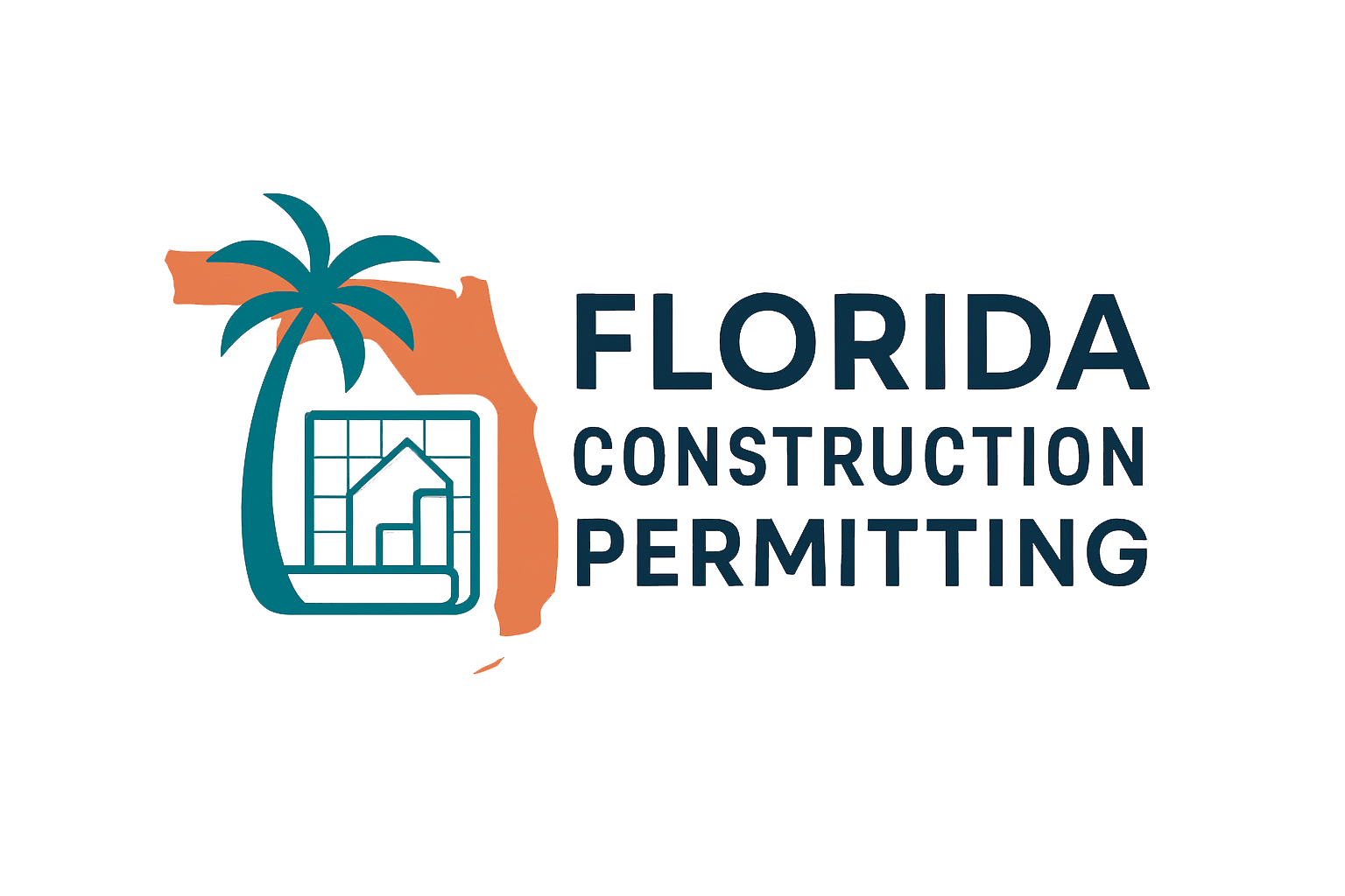 Florida construction permit logo with palm tree and house icon.