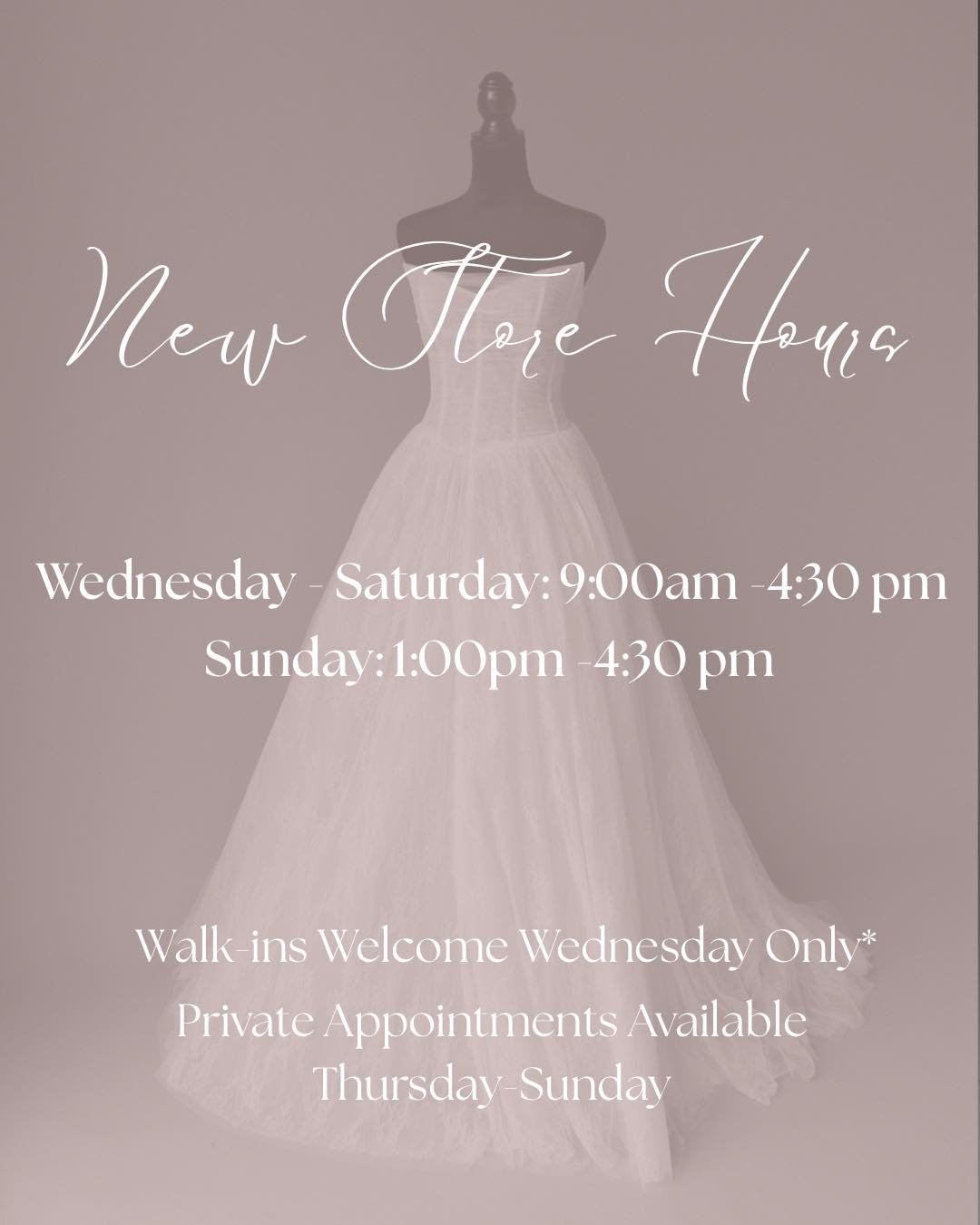 New store hours are here, and we are thrilled to open our doors Wednesday through Saturday from 9:00am to 4:30pm and Sundays from 1:00pm to 4:30pm. 🤍

Pop in any Wednesday as a walk-in, or book a private appointment Thursday through Sunday for the f