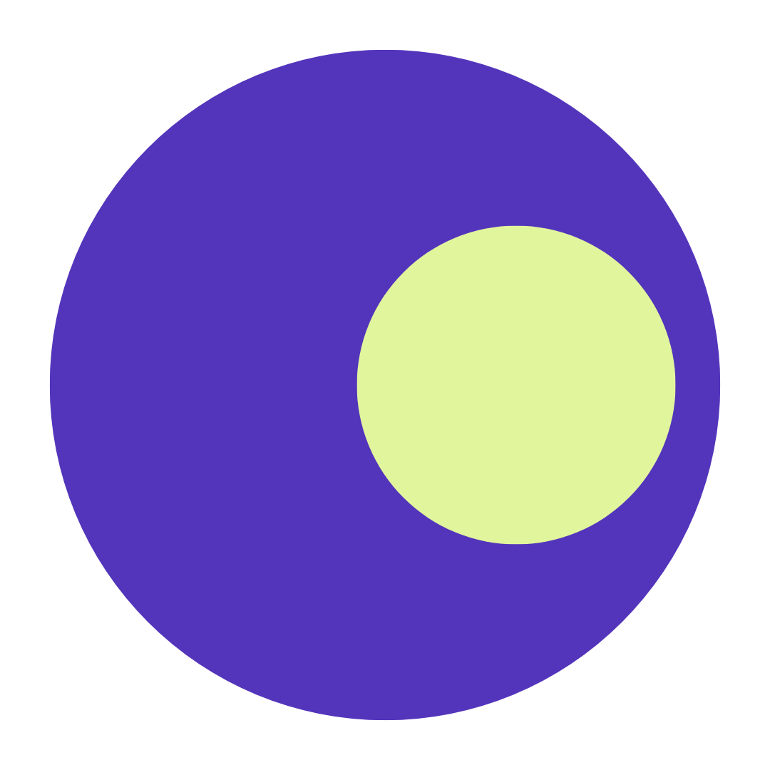 A circle logo design with a large purple circle and an offset smaller yellow circle inside.