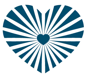 Radiant heart icon with sun rays emanating outward, symbolizing compassion, love, and inner light at the core of Universal Human Foundation's mission.