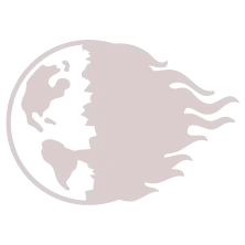Icon of Earth with flames representing climate change and a fragile future, illustrating one of the global challenges Universal Human Foundation addresses.