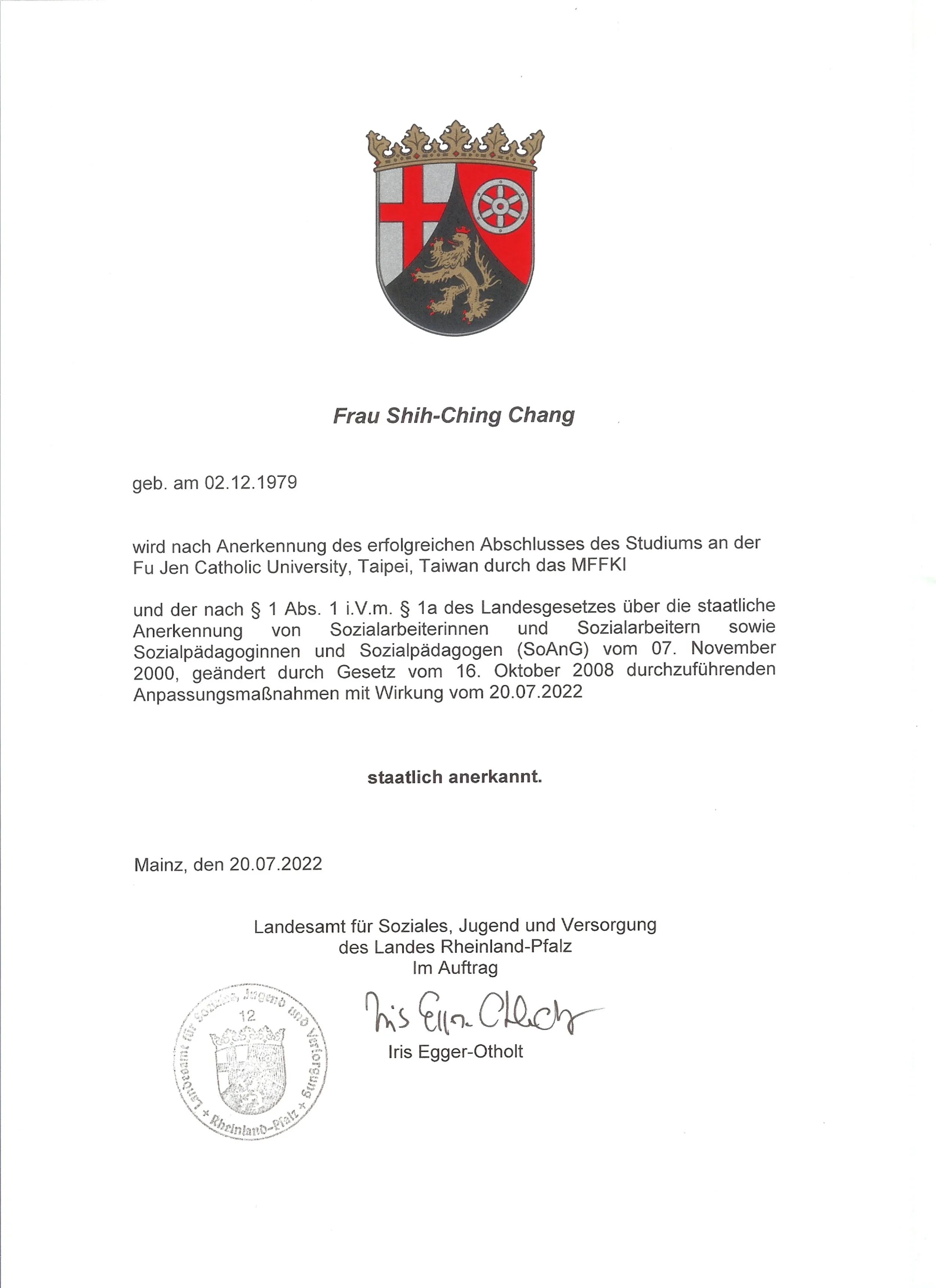 staatliche Anerkennung von Sozialpädagoginnen und Sozialpädagogen (SoAnG) 德國國家社工師認證
