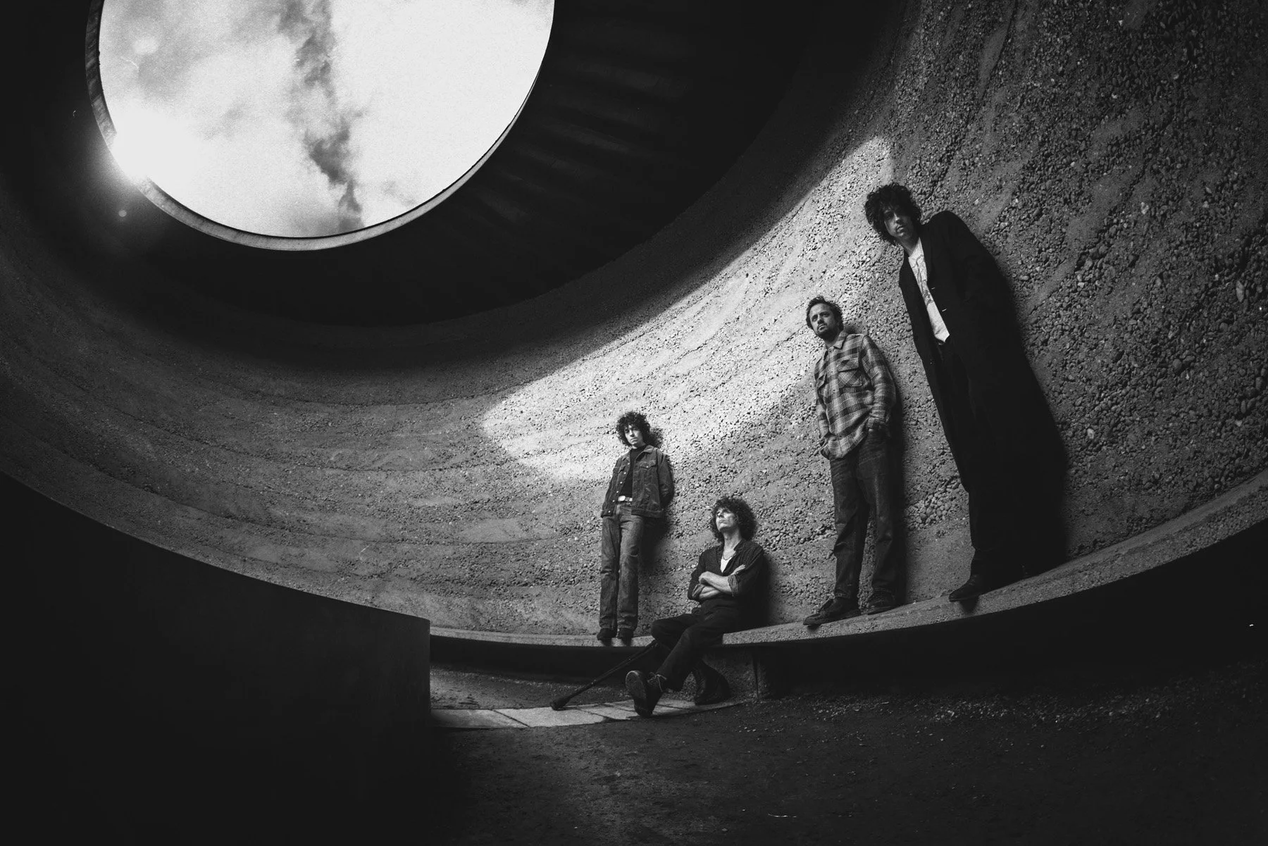 mystery jets album campaign a hole to see the sky through shot for press, vinyl record and CD new album