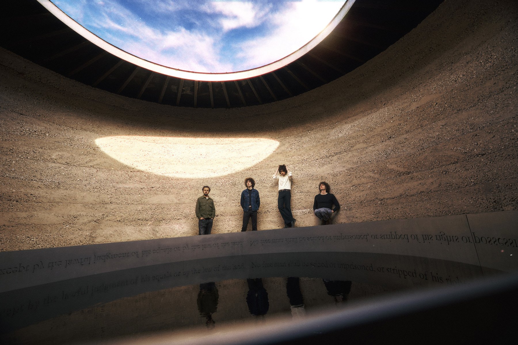 mystery jets album campaign a hole to see the sky through shot for press, vinyl record and CD new album