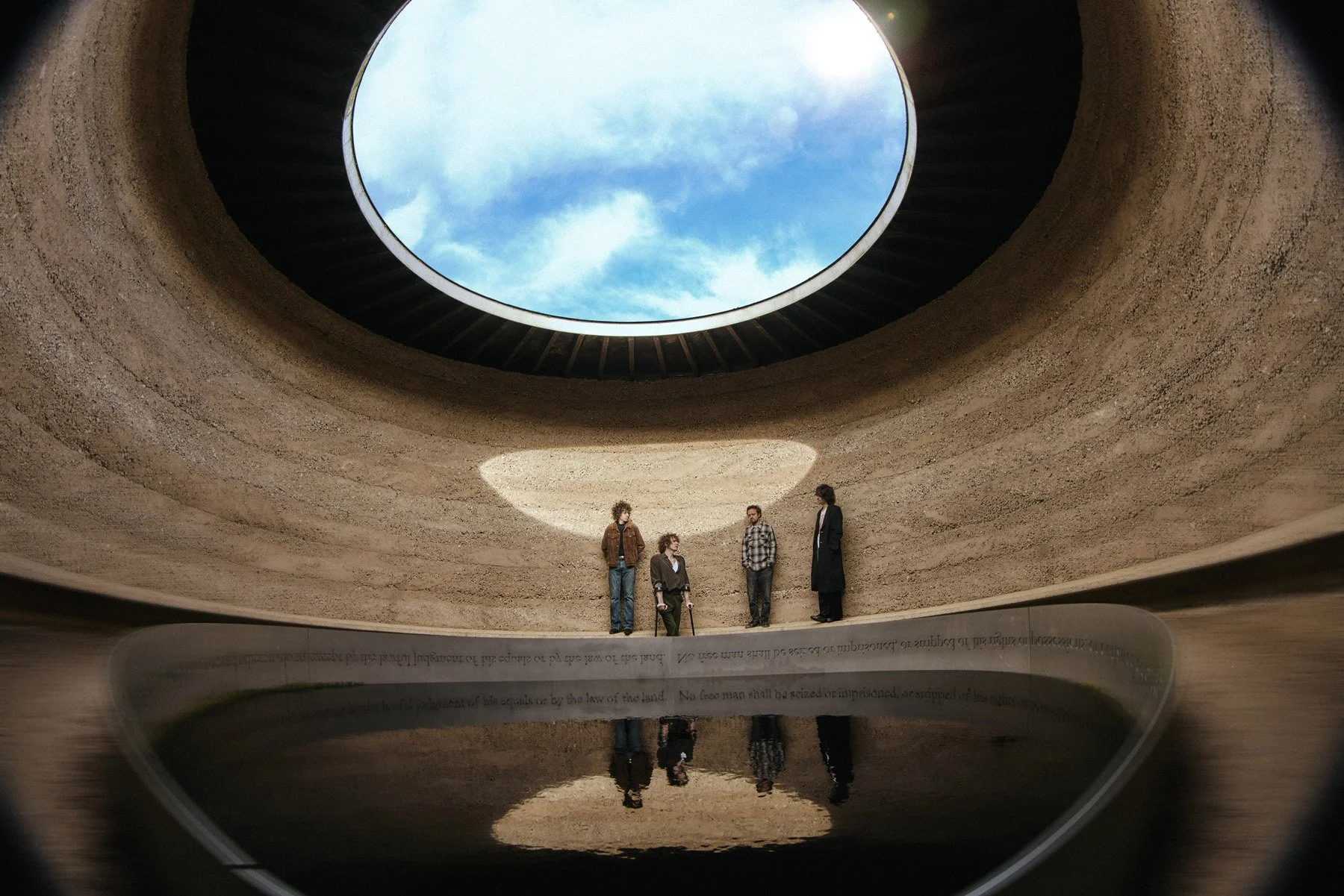 mystery jets album campaign a hole to see the sky through shot for press, vinyl record and CD new album