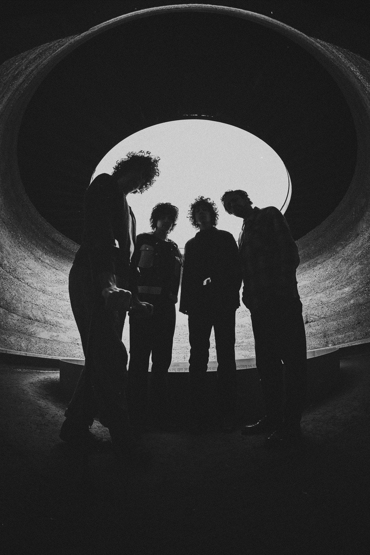 mystery jets album campaign a hole to see the sky through shot for press, vinyl record and CD new album