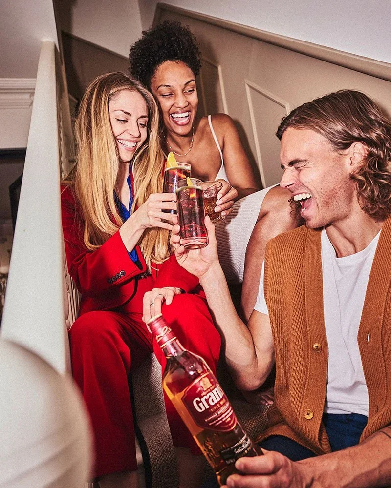 Grant's Whisky summer autumn and spring stills campaign, house party, dinner party with friends and family