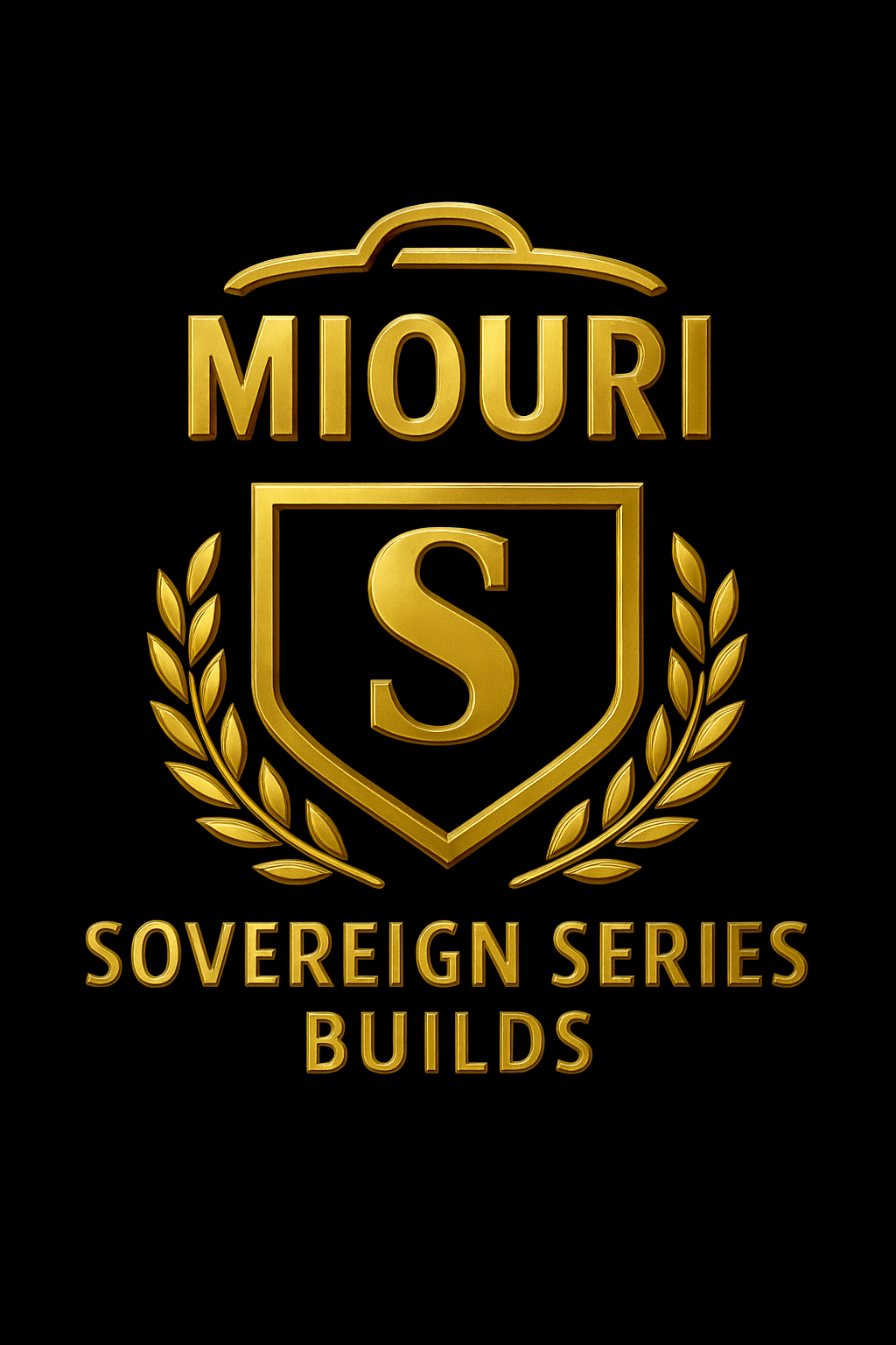 Gold logo with the word 'Miori' and a shield with an 'S' inside, flanked by laurel branches. Below, the text reads 'Sovereign Series Builds' on a black background.