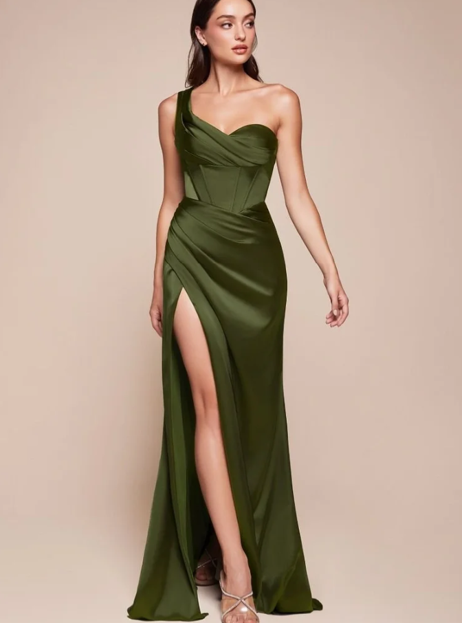 7448 ONE SHOULDER SATIN CORSET GOWN