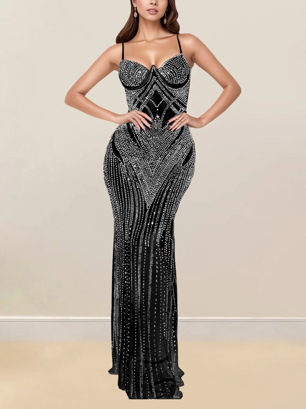 Sexy Spaghetti Strap Rhinestones Evening Party Dress