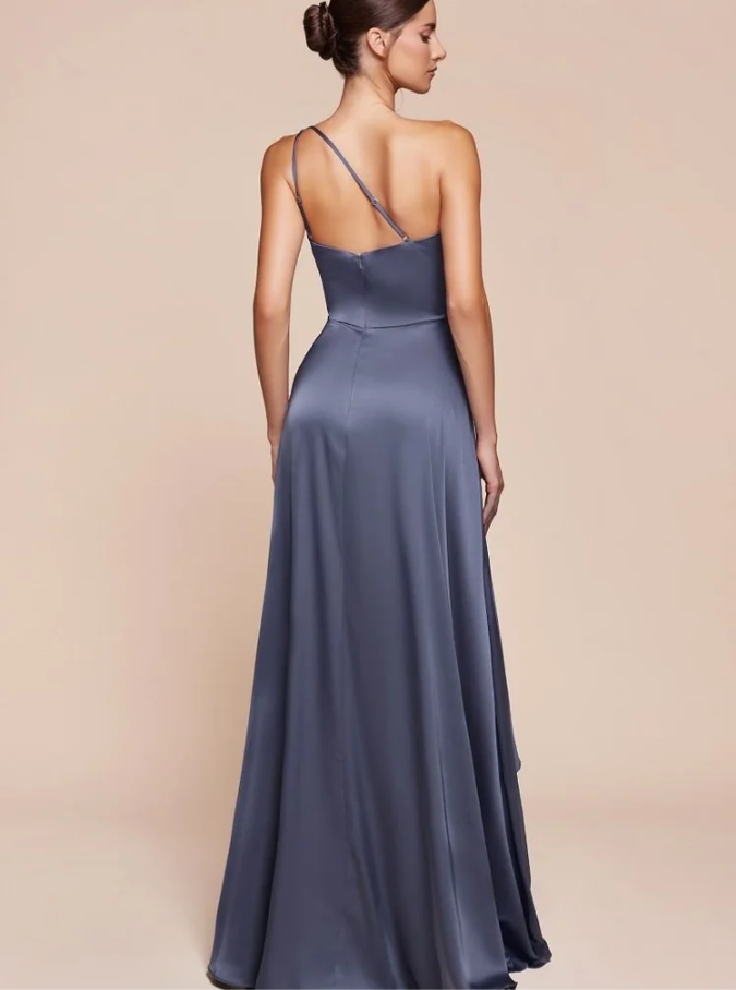 7450 ONE SHOULDER SATIN A-LINE DRESS