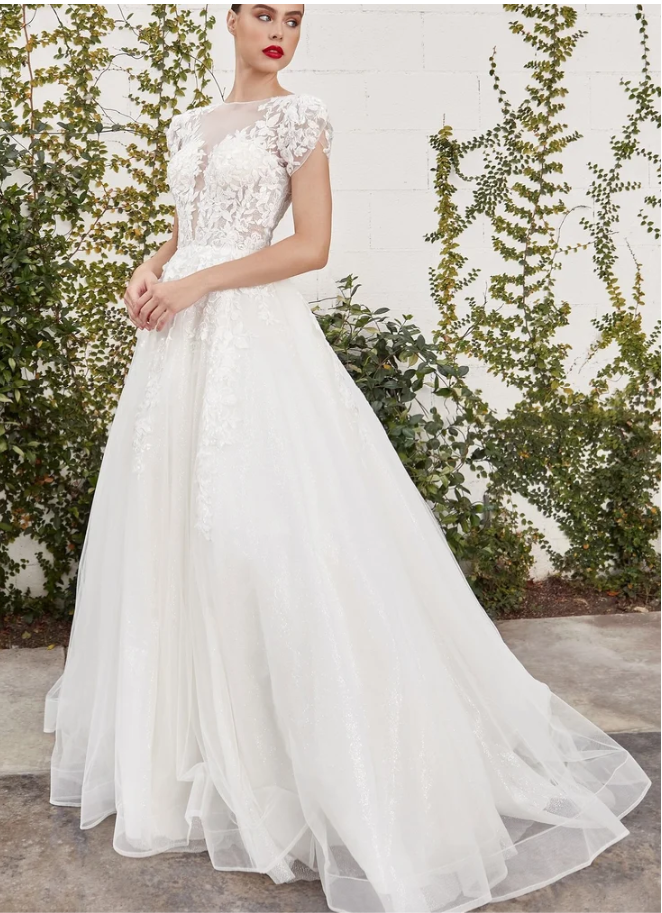 A1082W CATHERINE CAP SLEEVE LACE BALL GOWN