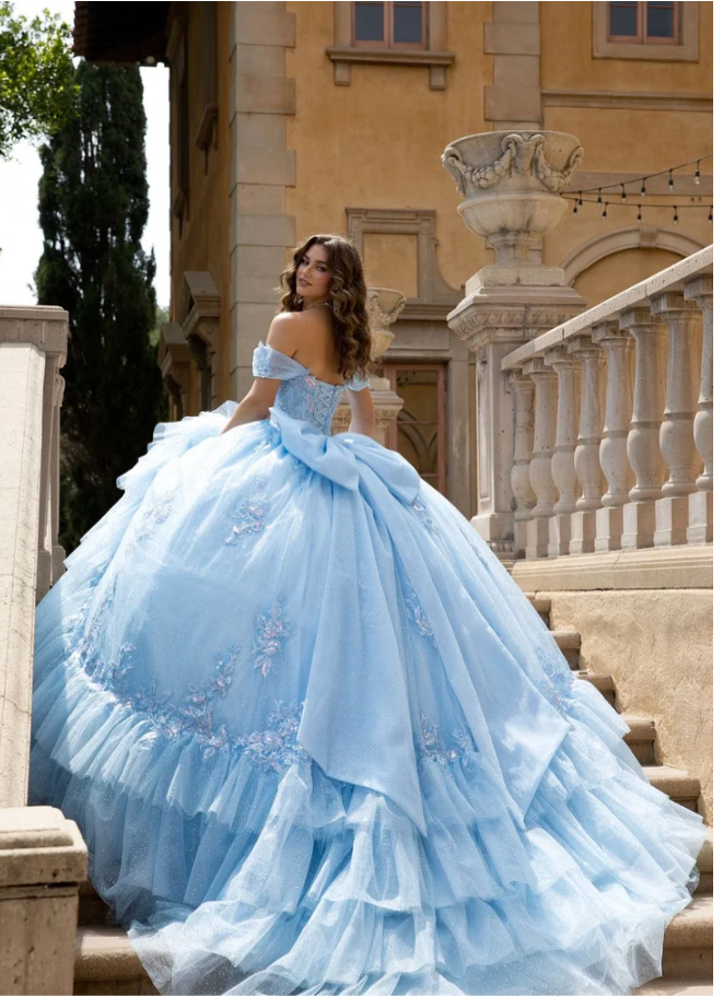 Flounced Quince Dress With Bow PQ1092