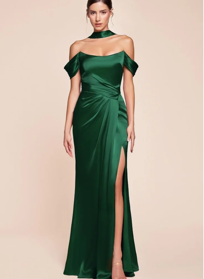 7452 OFF THE SHOULDER LACE UP CORSET SATIN GOWN