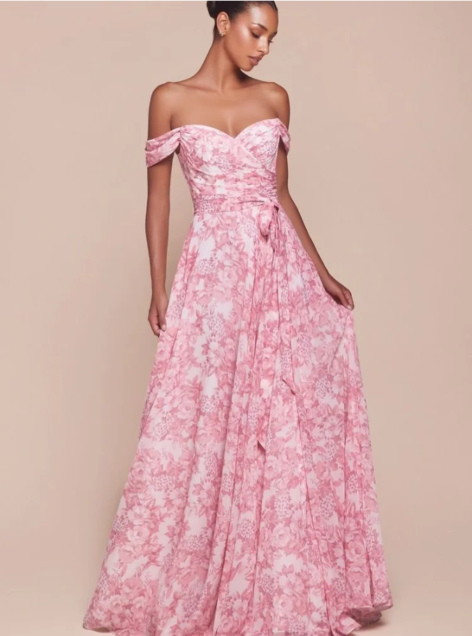 7441 OFF THE SHOULDER FLORAL PRINTED A-LINE DRESS