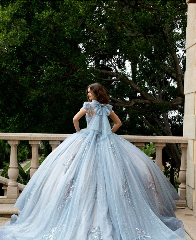 PQ1094 Enchanted Quince Dress: A Fairytale in Sequins, Tulle, and Long Bow