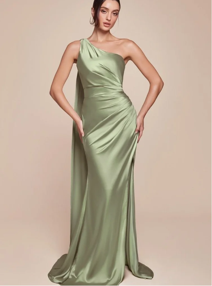 7454 ONE SHOULDER LUXE SATIN FITTED GOWN