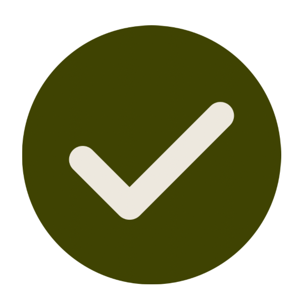 Green circle with a white checkmark in the center.