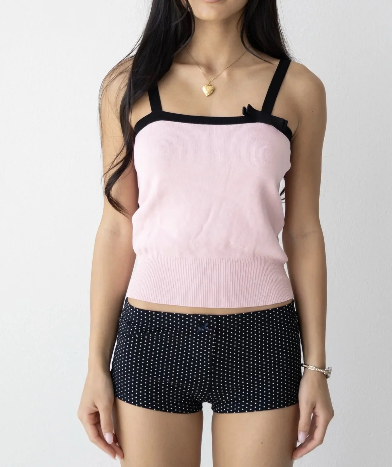 Vintage Pink & Black Camisole Bow Top (Small)