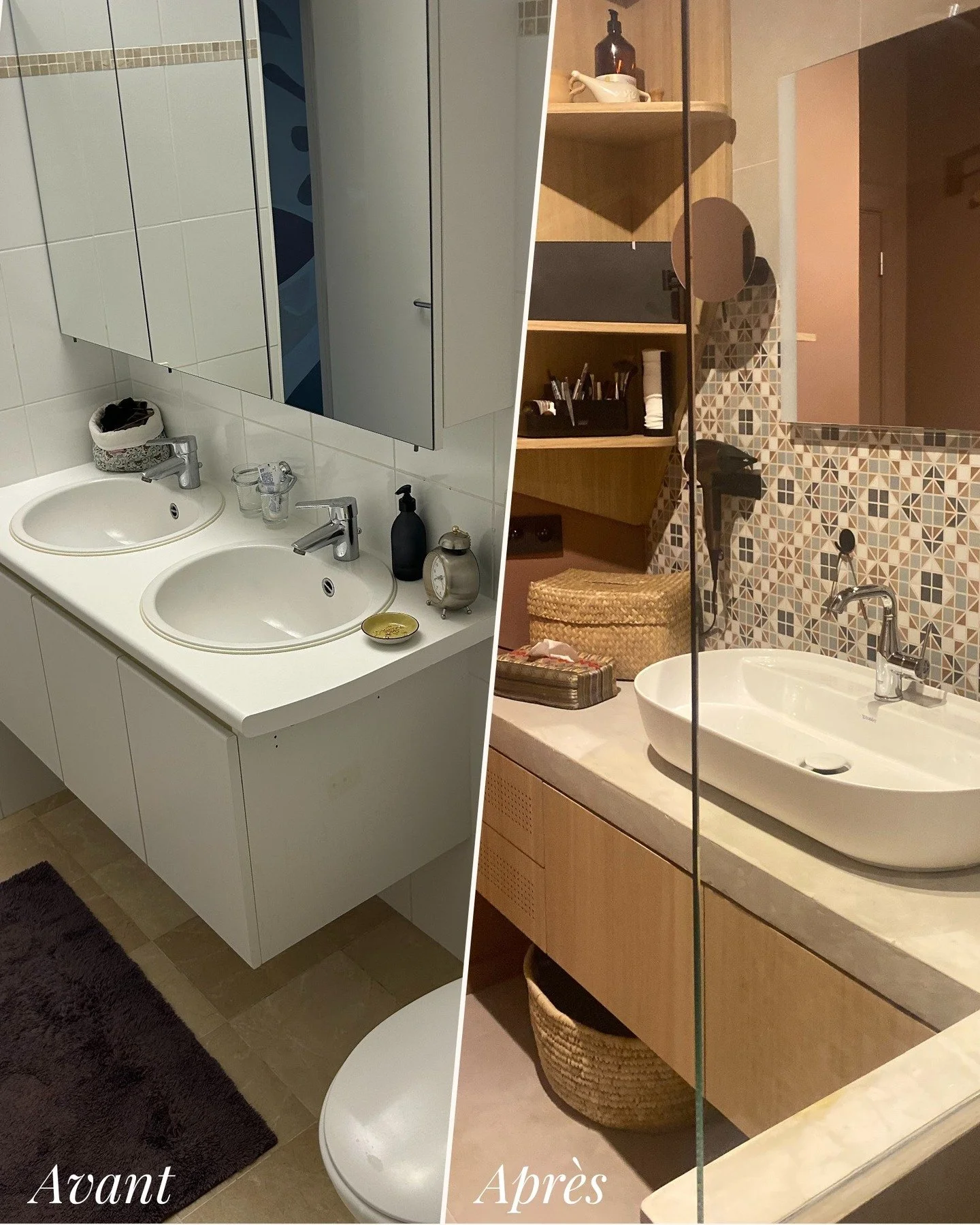✨ AVANT / APR&Egrave;S &mdash; Projet Aulnes : salle de bain reboost&eacute;e ! 🛁

On partait d&rsquo;une salle de bain &ldquo;dans son jus&rdquo;&hellip; et on arrive &agrave; une salle de douche plus moderne, plus chaleureuse et surtout plus color