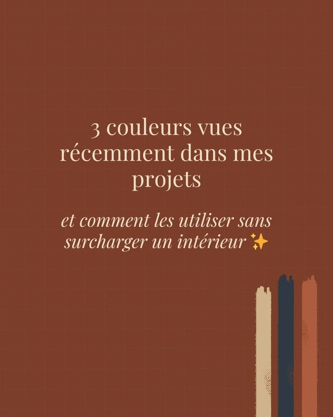 ✨ Trois nuances qui reviennent souvent dans mes projets : terracotta, bleus profonds, cr&egrave;me caf&eacute;.

Trois fa&ccedil;ons d&rsquo;apporter du caract&egrave;re, de la chaleur ou de la profondeur&hellip; sans surcharger.

Le secret ? Oser, m