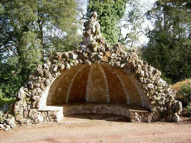 Shell Seat in the Earl’s Garden.  Richly encrusted with exotic shells, fossils and corals and dates from c.1770.