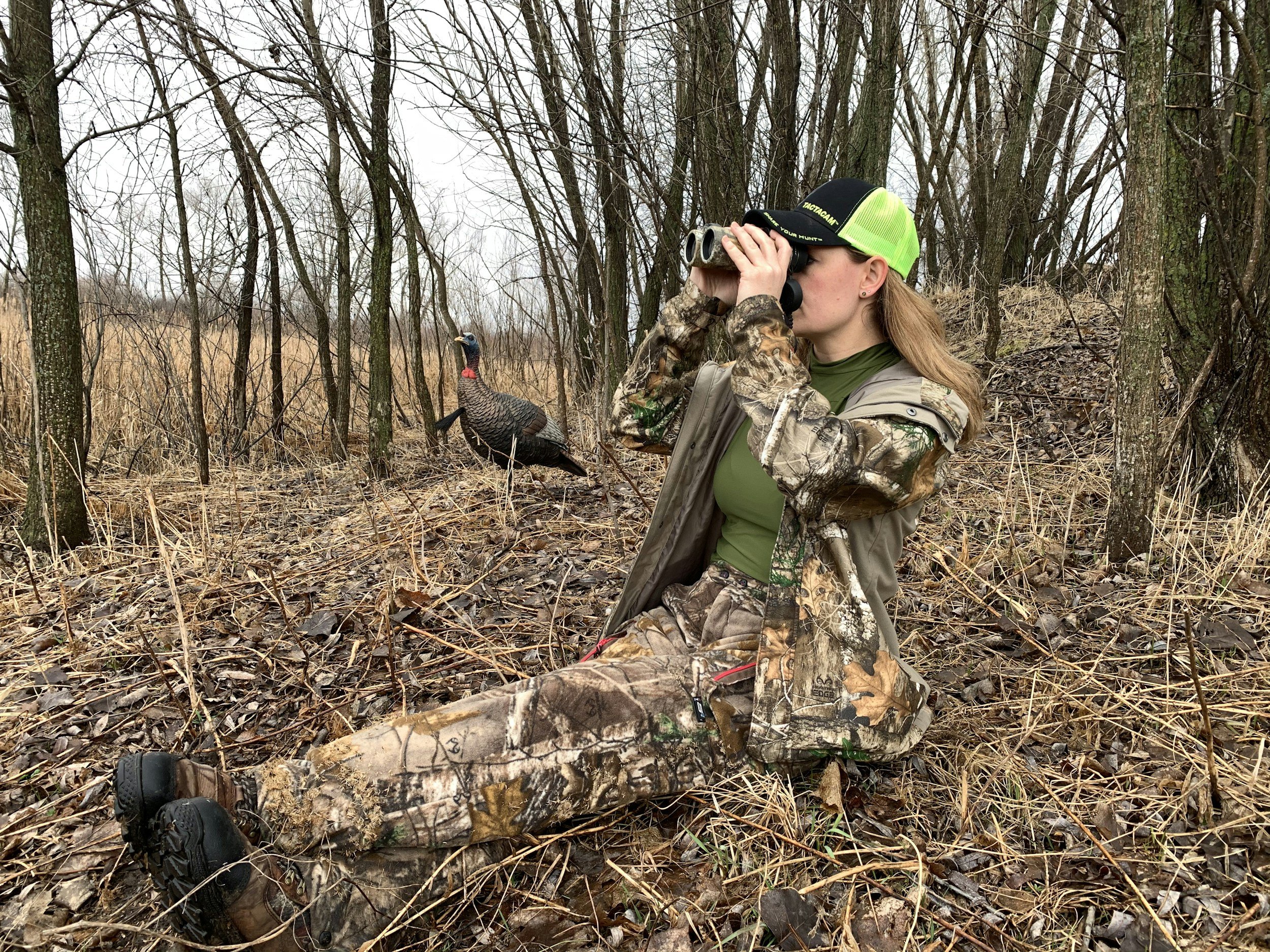 A woman enjoying a turkey hunt on a well-developed recreational property