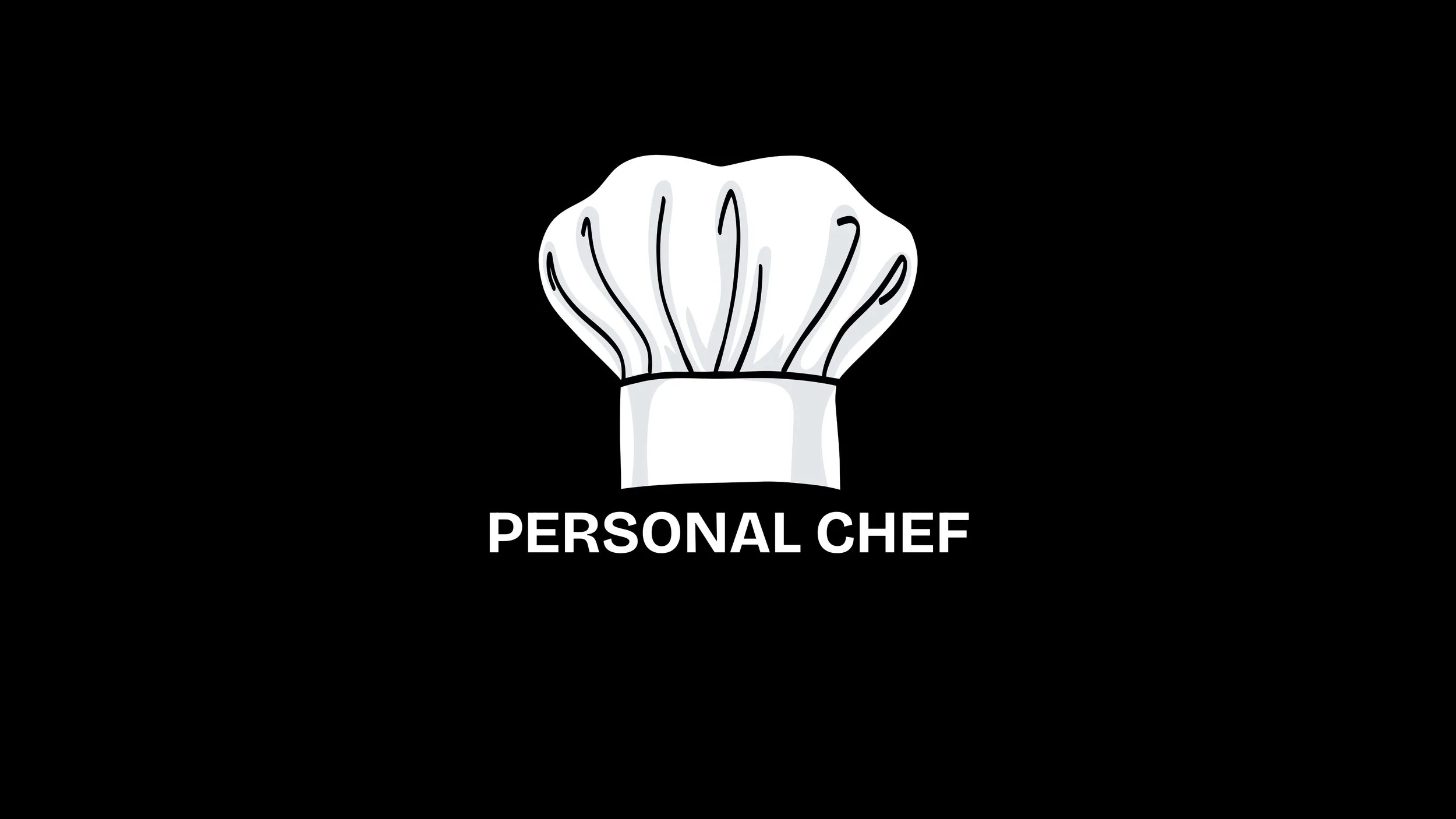 A graphic logo of a chef's hat with the words 'Personal Chef' below it, on a black background.
