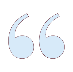A large light blue quotation mark symbol.