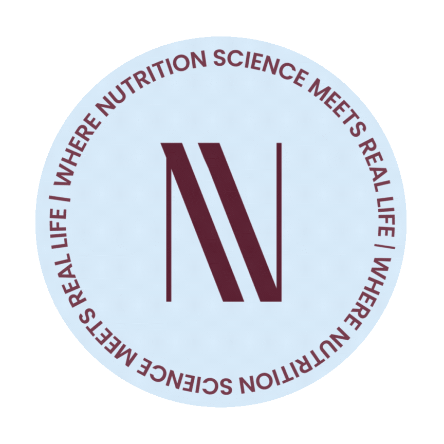 Rotating circle that reads " Where nutrition science meets real life" with NN logo in the center