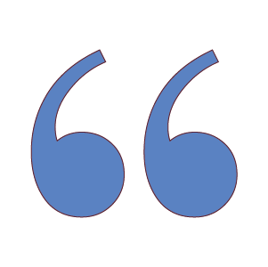 A large blue quotation mark symbol.