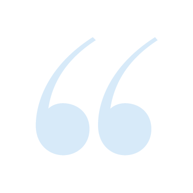 Large light blue quotation mark symbol.