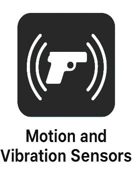 Icon of a gun with motion lines around it, indicating motion and vibration sensors.