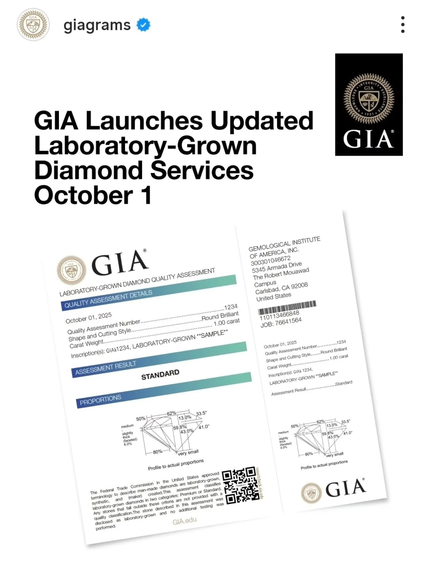 giagrams Como se anunci&oacute; a principios de este a&ntilde;o, GIA lanzar&aacute; servicios de evaluaci&oacute;n revisados de diamantes cultivados en laboratorio D a Z. La Evaluaci&oacute;n de Calidad de Diamante GIA Laboratorio Grown utilizar&aacu