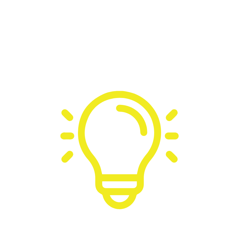 Yellow illuminated light bulb icon with lines indicating light emission on a black background.