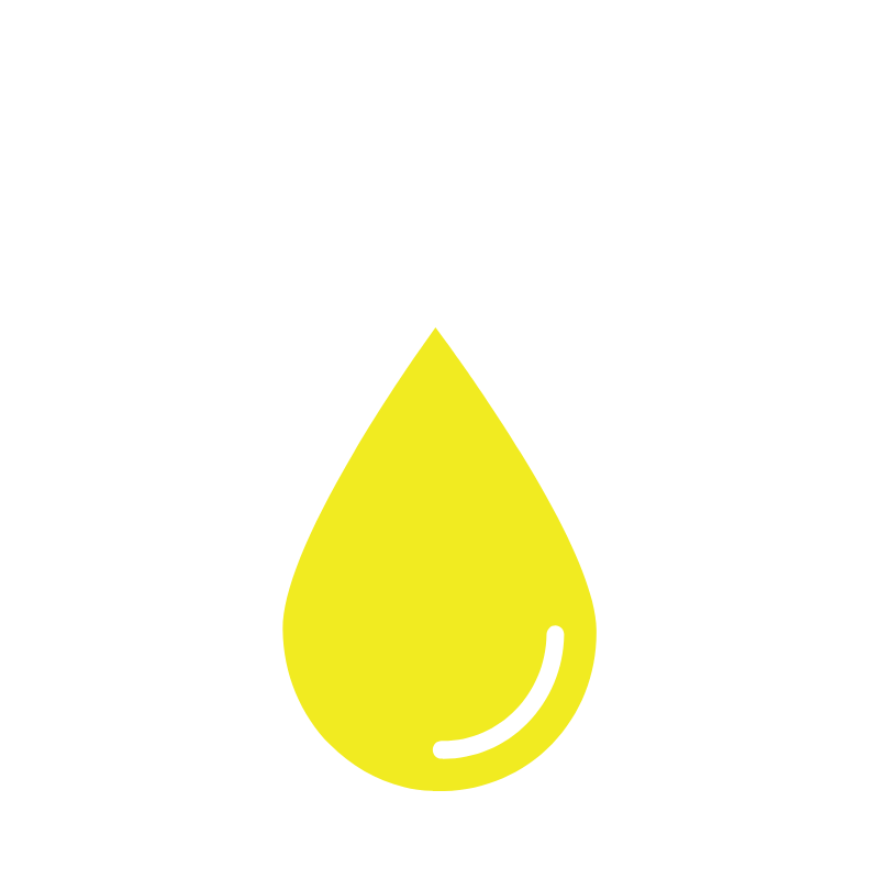 A yellow droplet of liquid with a black outline on a white background.