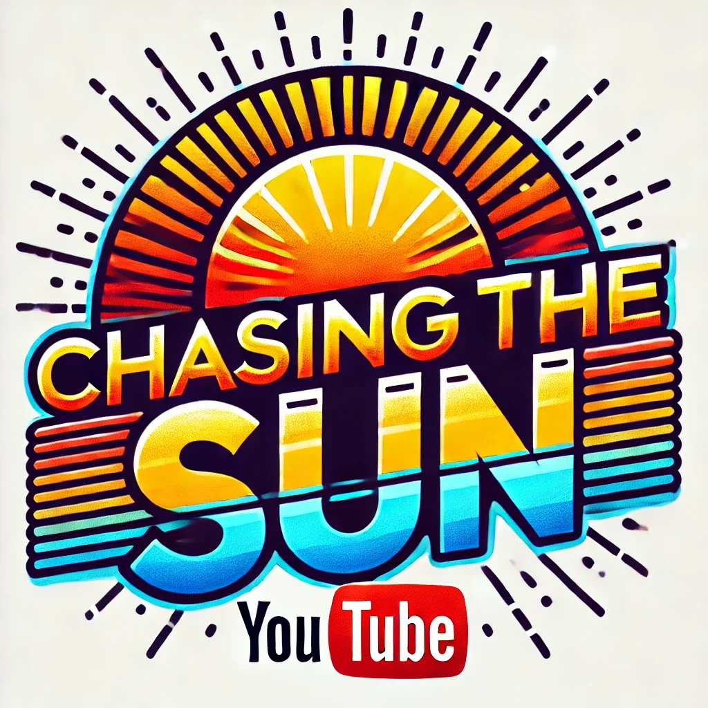 Colorful logo for a YouTube channel called "Chasing The Sun," featuring a stylized sun with rays, and the words "Chasing The Sun" in vibrant gradient letters.