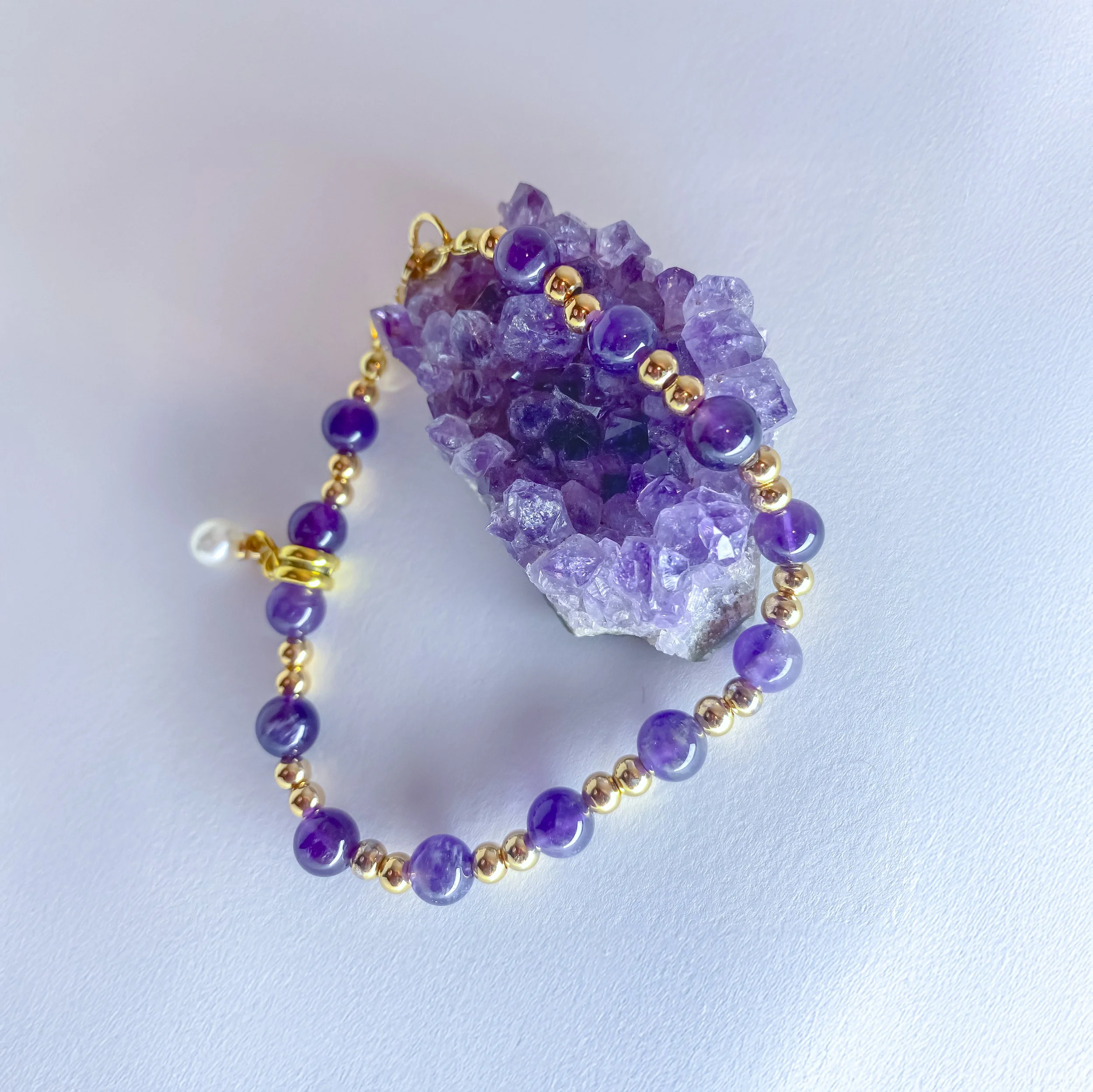 Amethyst Elegance Bracelet with Pearl Drop Charm
