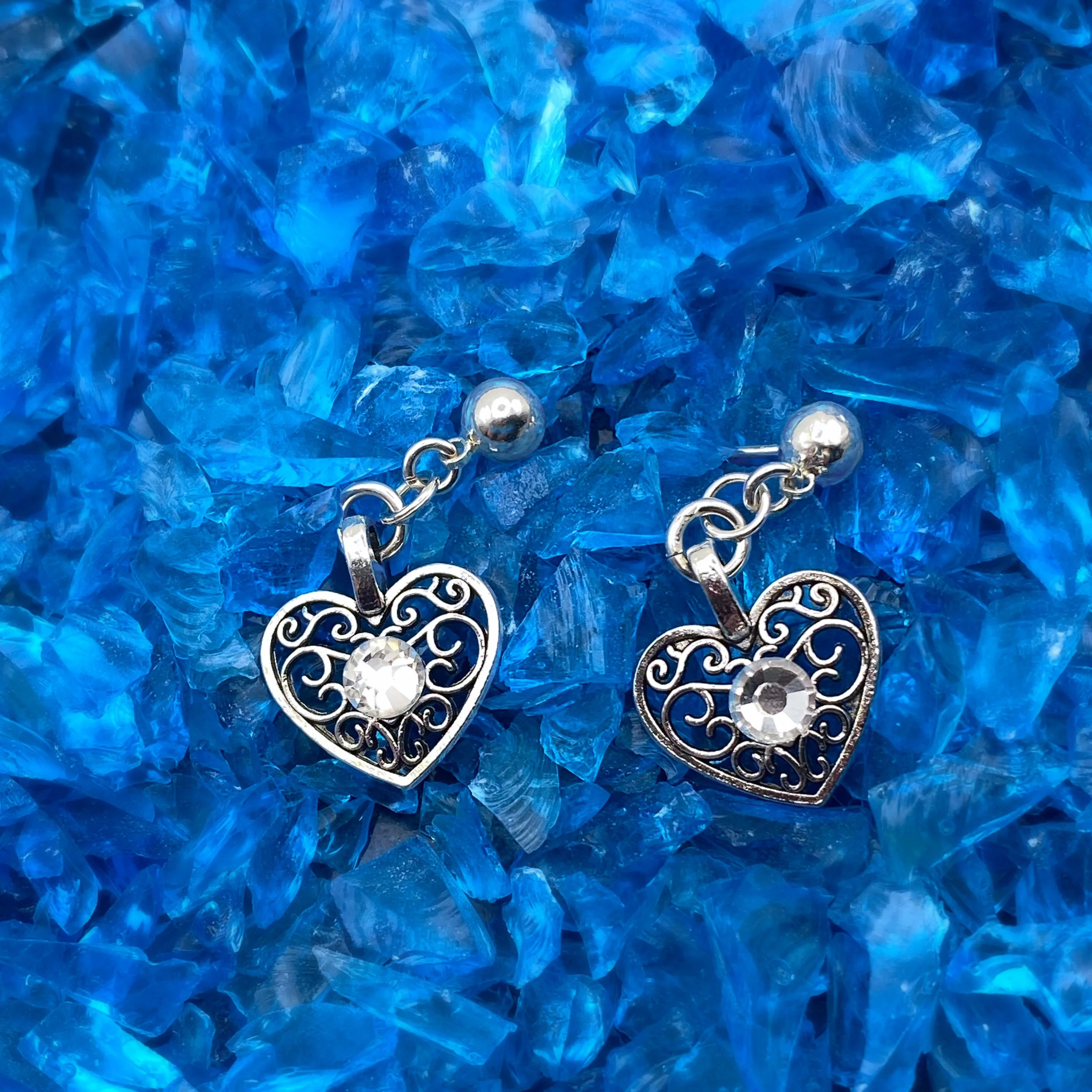 Handmade Filigree Rhinestone Silver Earrings
