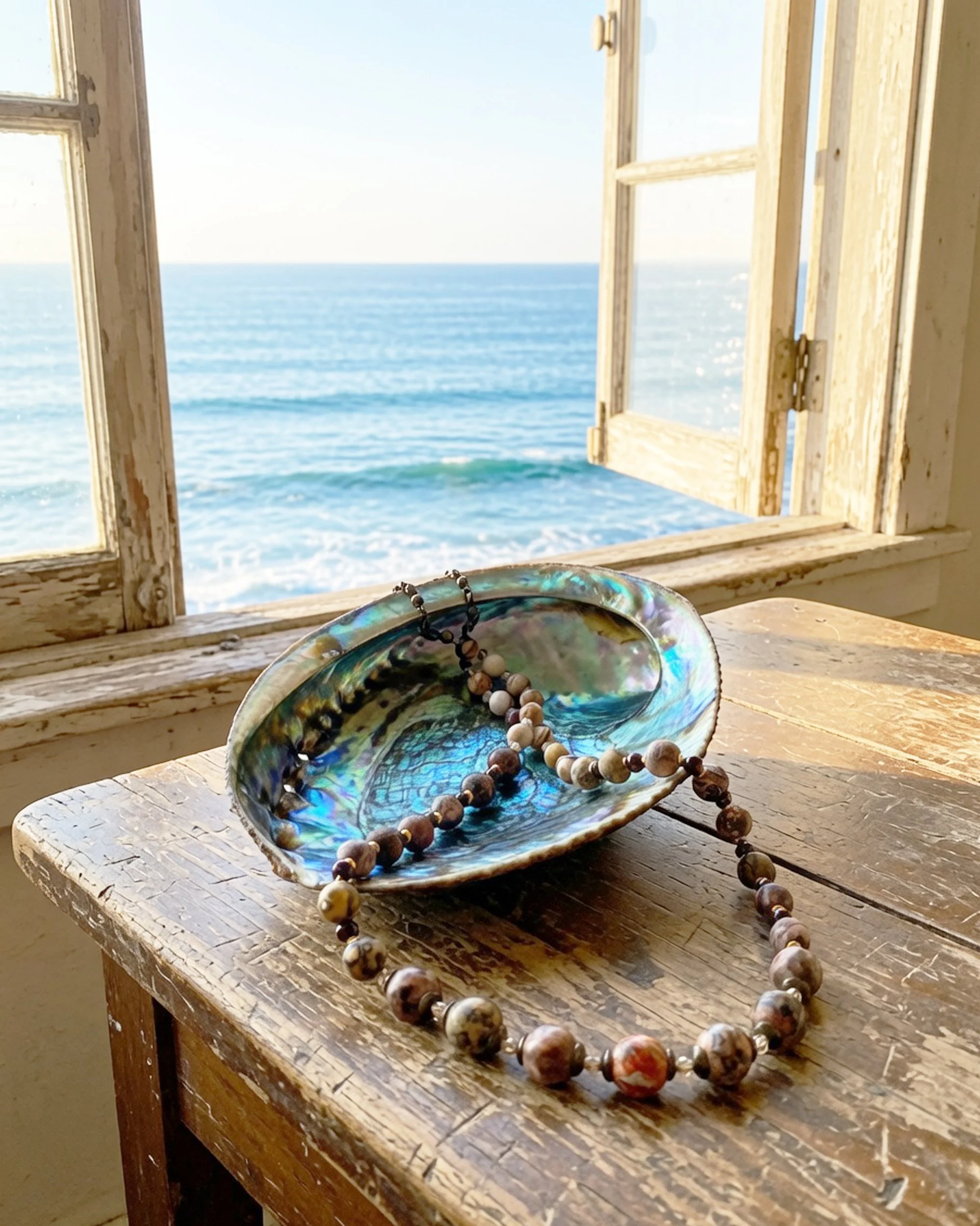 Leopardskin & Zebra Jasper Crystal Bronze Necklace