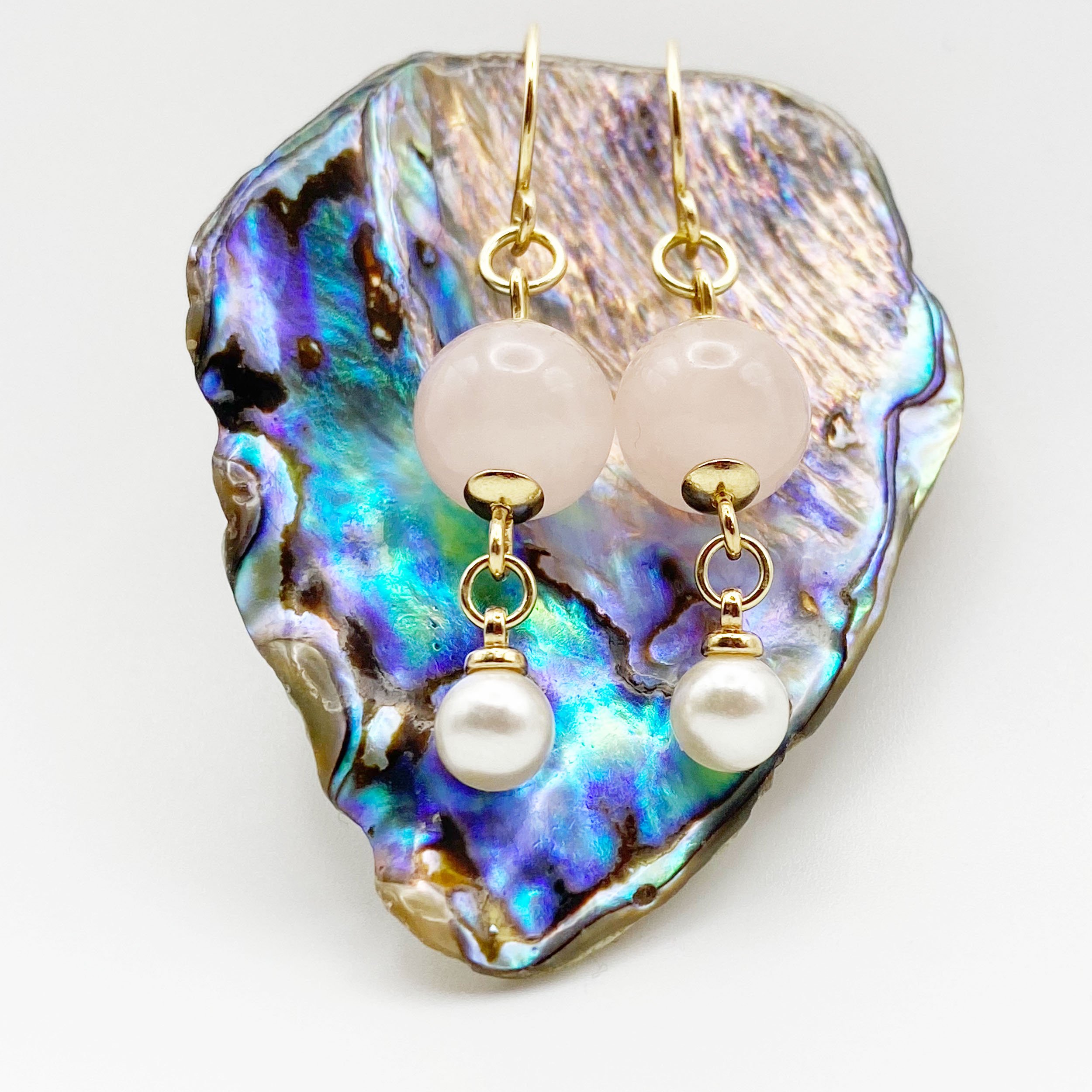 Rose Quartz & Pearl Elegance Drop Earrings - "Pink Dawn Drops"