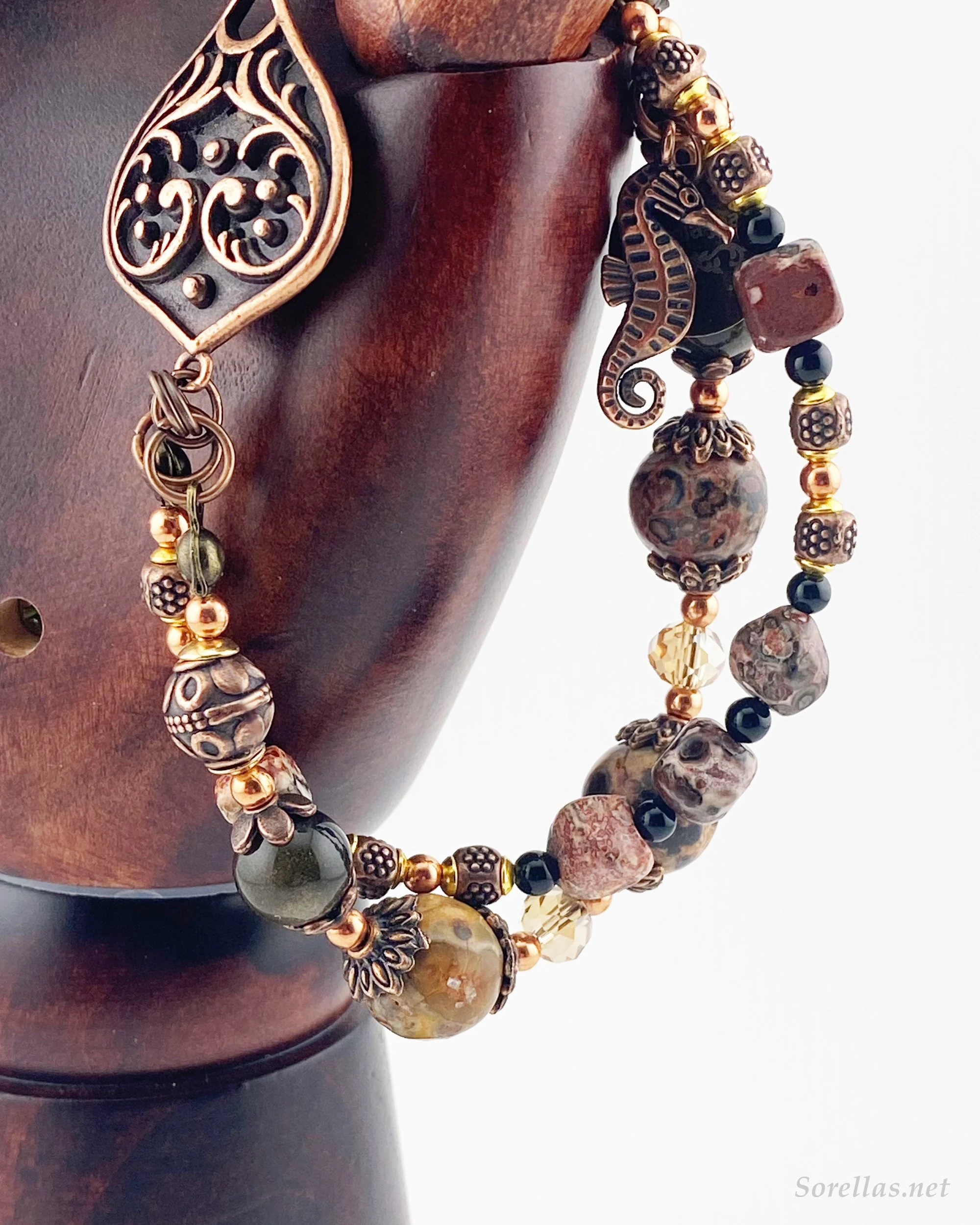 Handmade Leopardskin Jasper & Onyx Copper Bracelet - Safari Nights